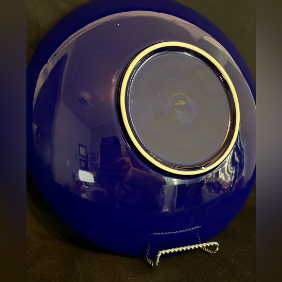 Cowboy Snowman ceramic blue large platter Beaver Farm pottery 15” diameter - Picture 7 of 11